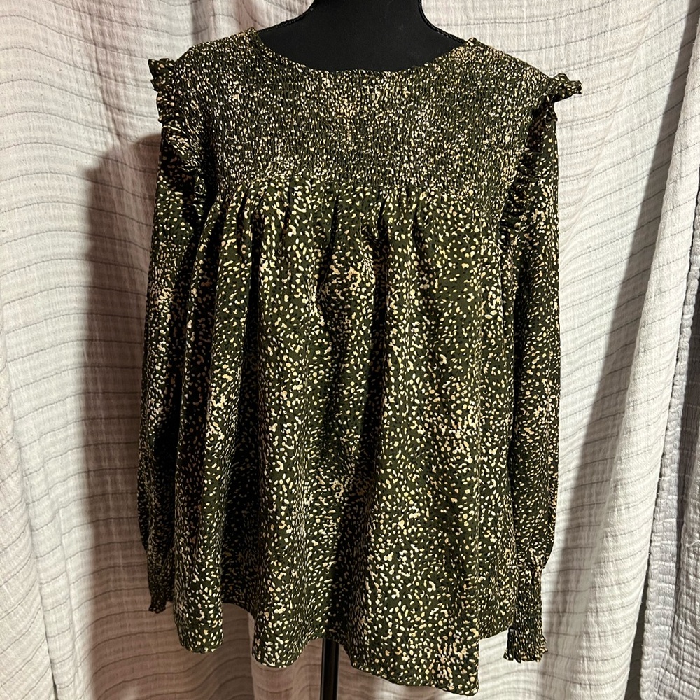 Kori Olive and Cream Patterned Blouse